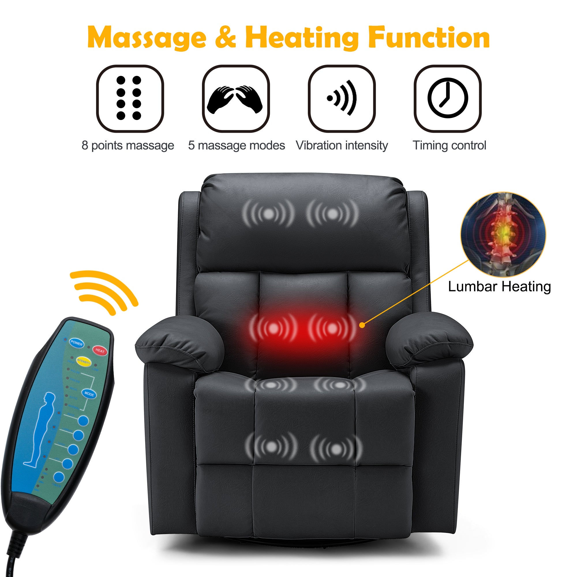 HOMREST Oversize Manual Swivel Massage Recliner Chair With Heat And Vibration, - product image 3