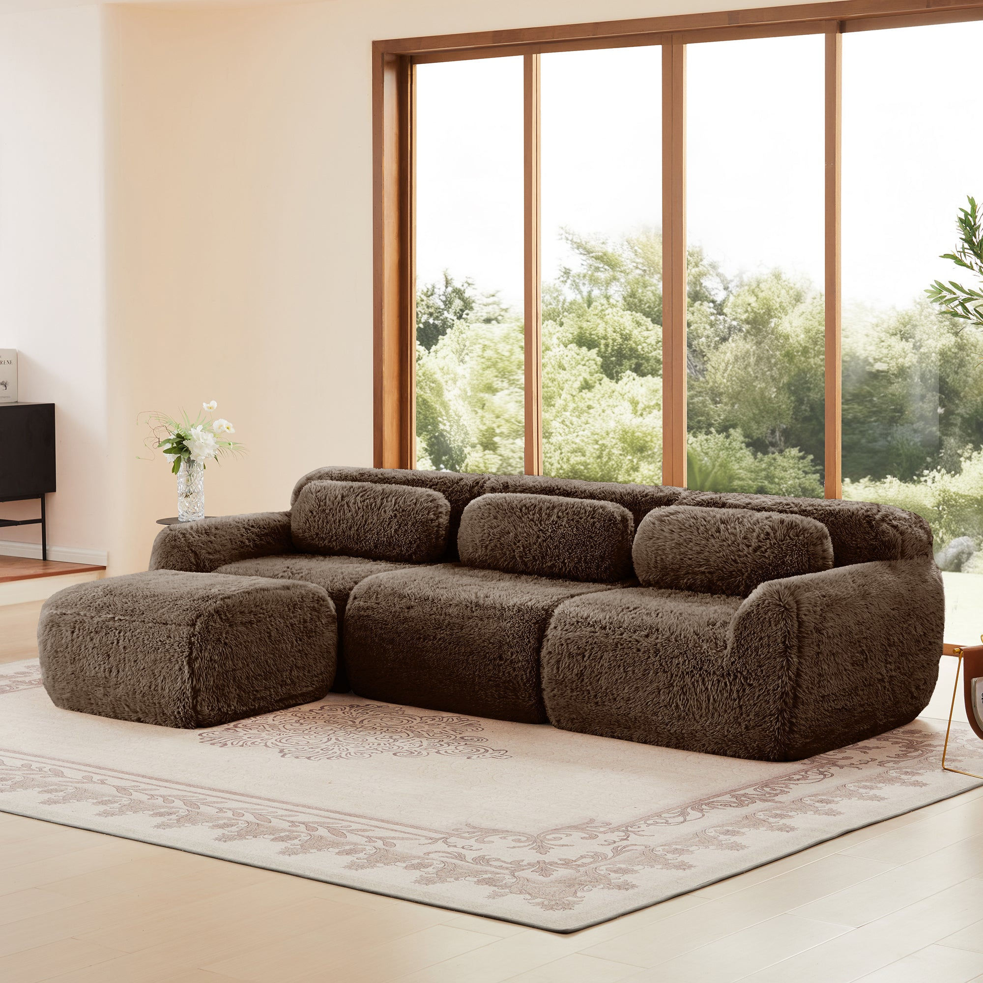 Soft And Fluffy Plush Boneless Modular Sofa with Ottoman - supplier gallery image 4