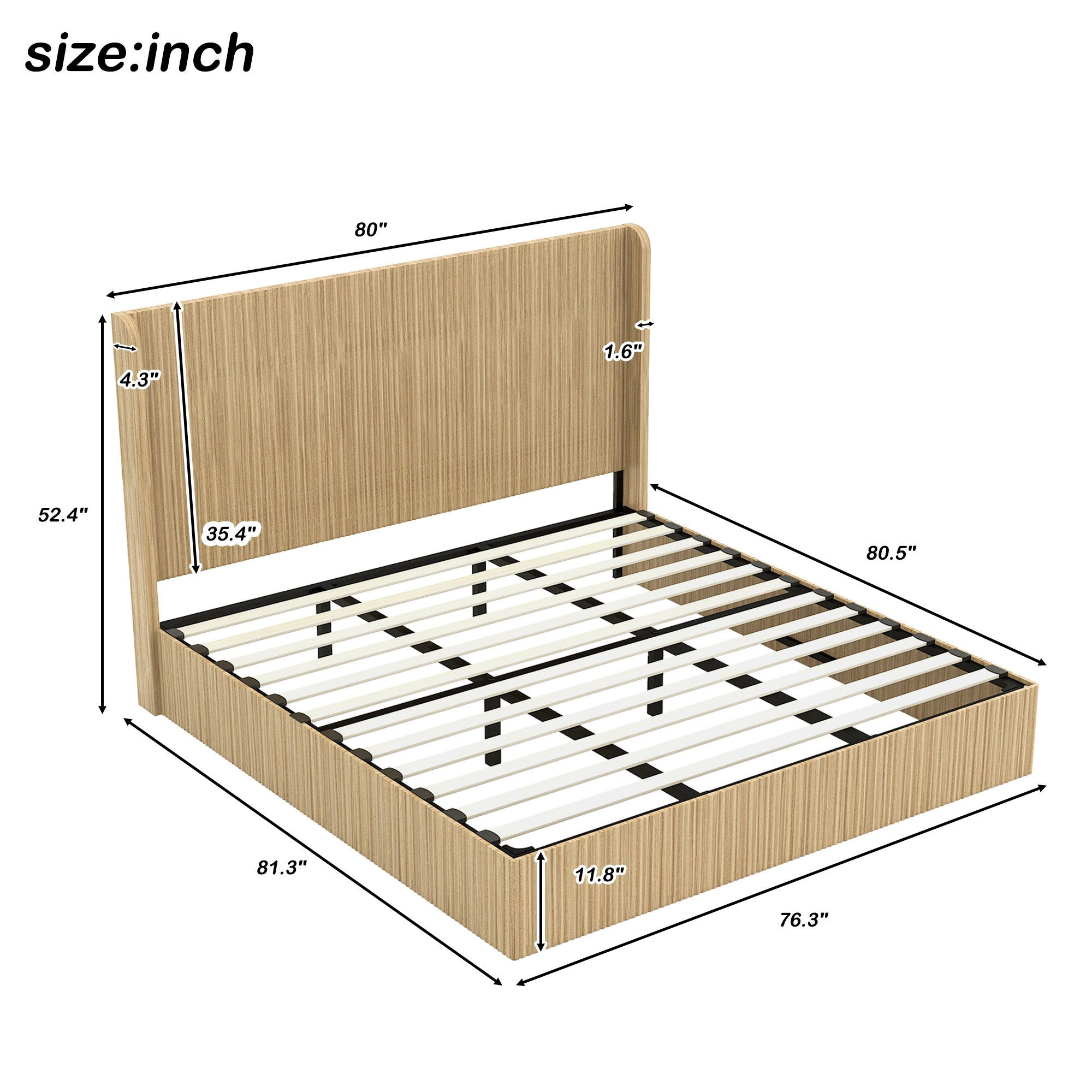 Fluted Mid-Century King Size Wood Bed Frame - product image 4