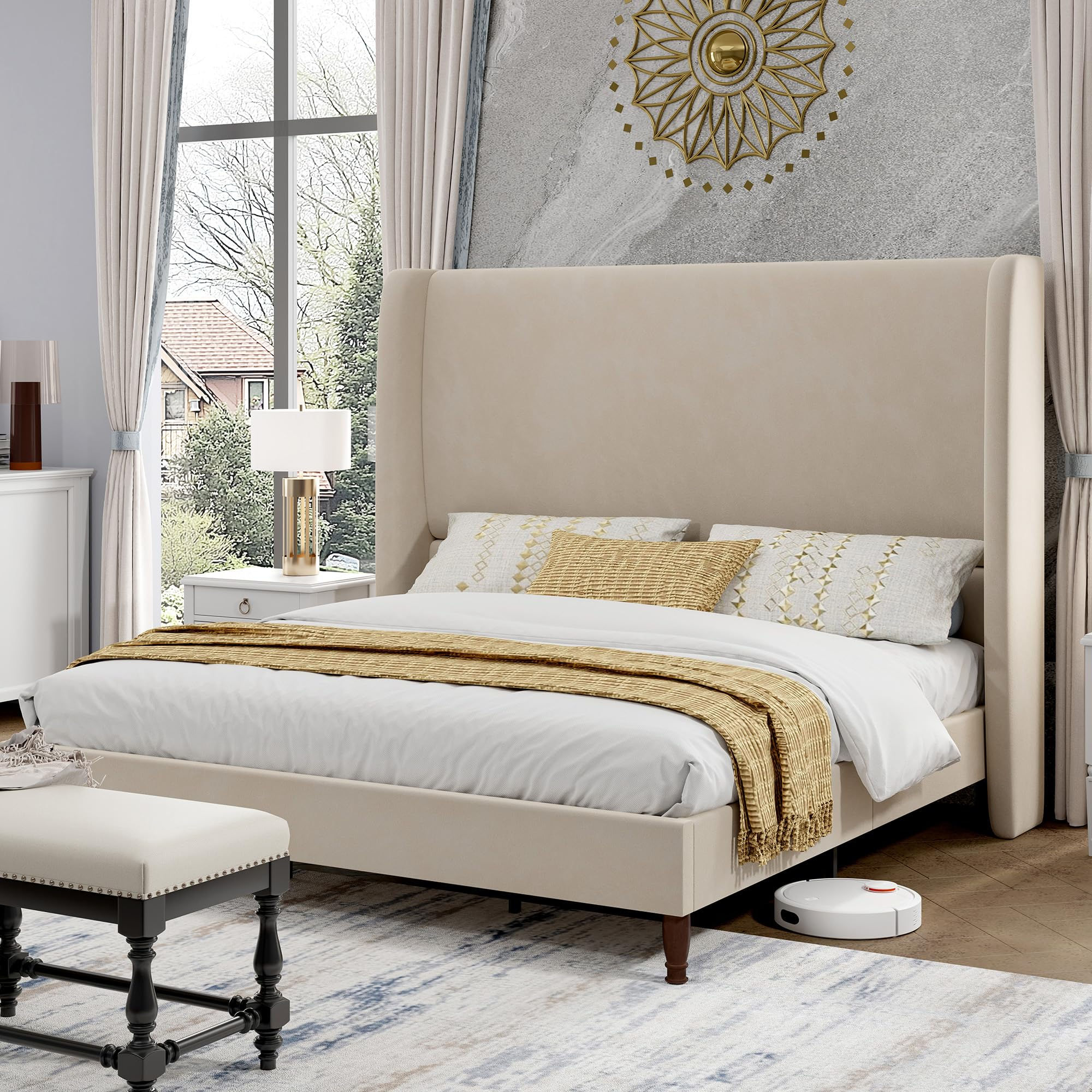 Onyx Tall Upholstered Bed Frame with Wingback Headboard - product image 6