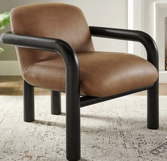 Modern Curve Wood Frame Faux Leather Accent Chair - supplier gallery image 2