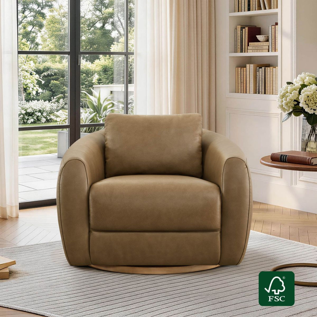 Mateo Modern Genuine Leather Swivel Accent Chair - product image 4