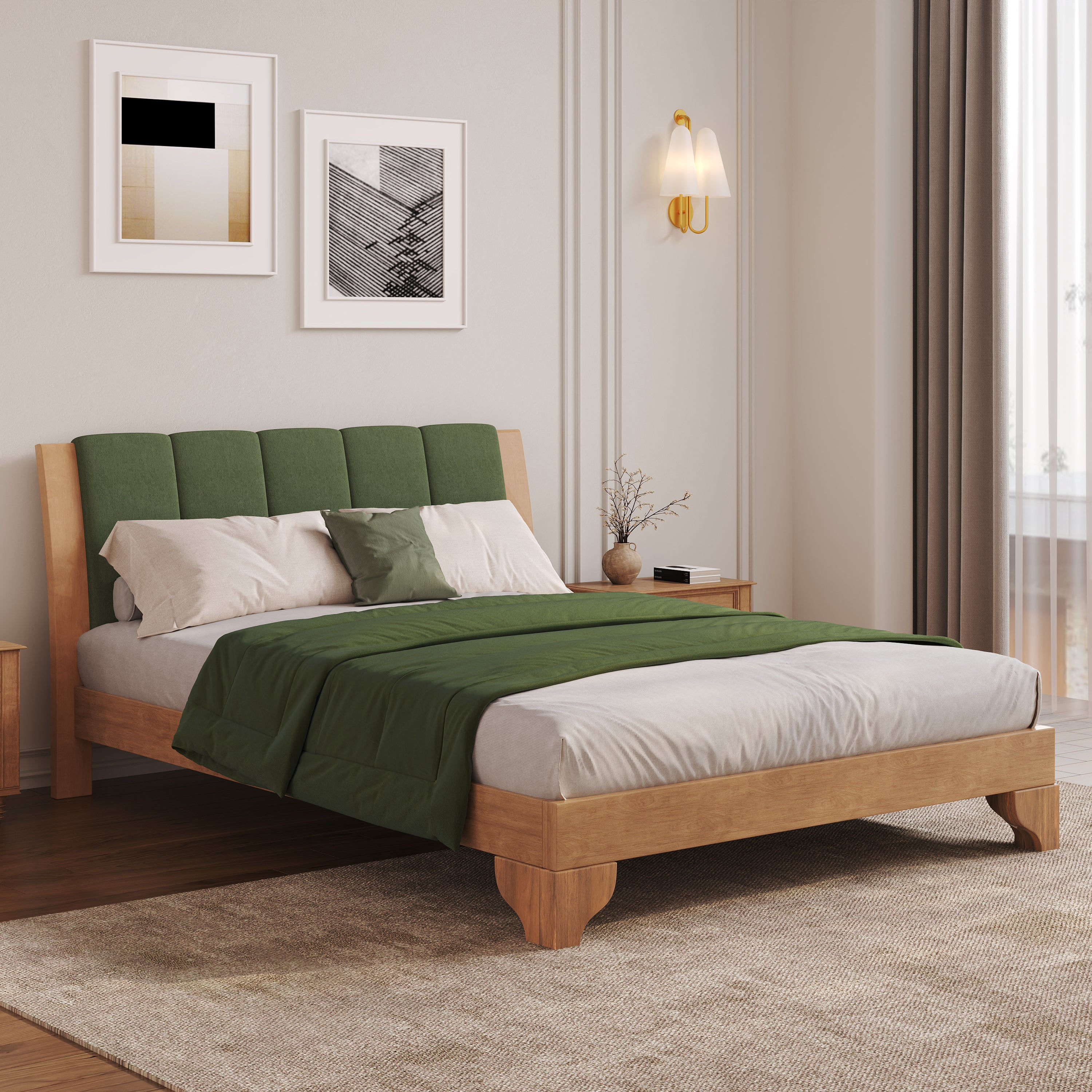 Mid Century Modern Wood and Upholstered Bedframe - product view 1