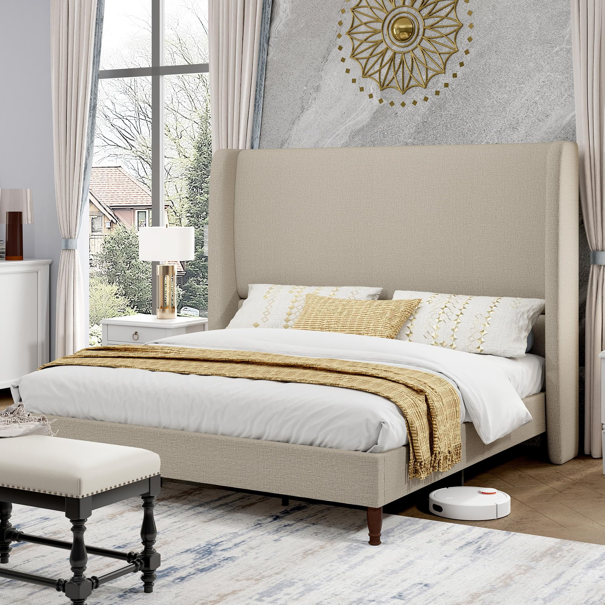 Onyx Tall Upholstered Bed Frame with Wingback Headboard - product image 5