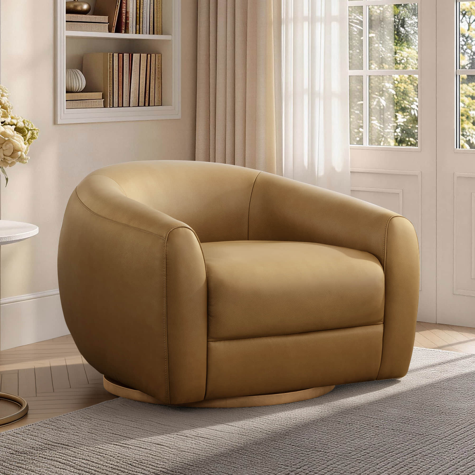 Mateo Modern Genuine Leather Swivel Accent Chair - product image 1