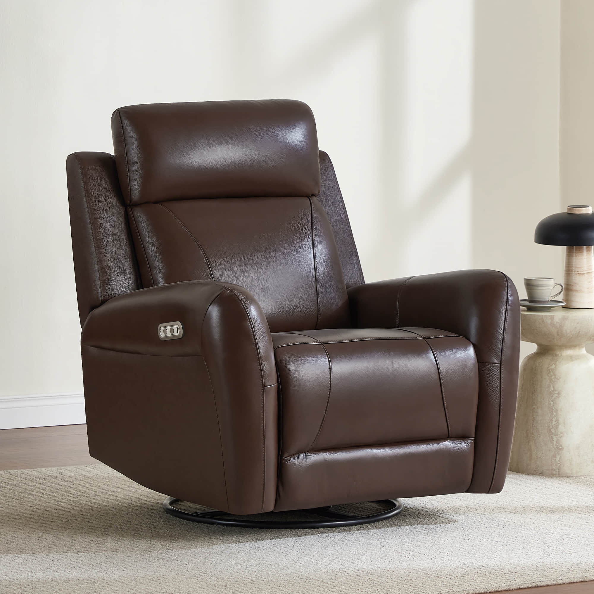 Myles Leather Swivel Glider Power Recliner - product image 5