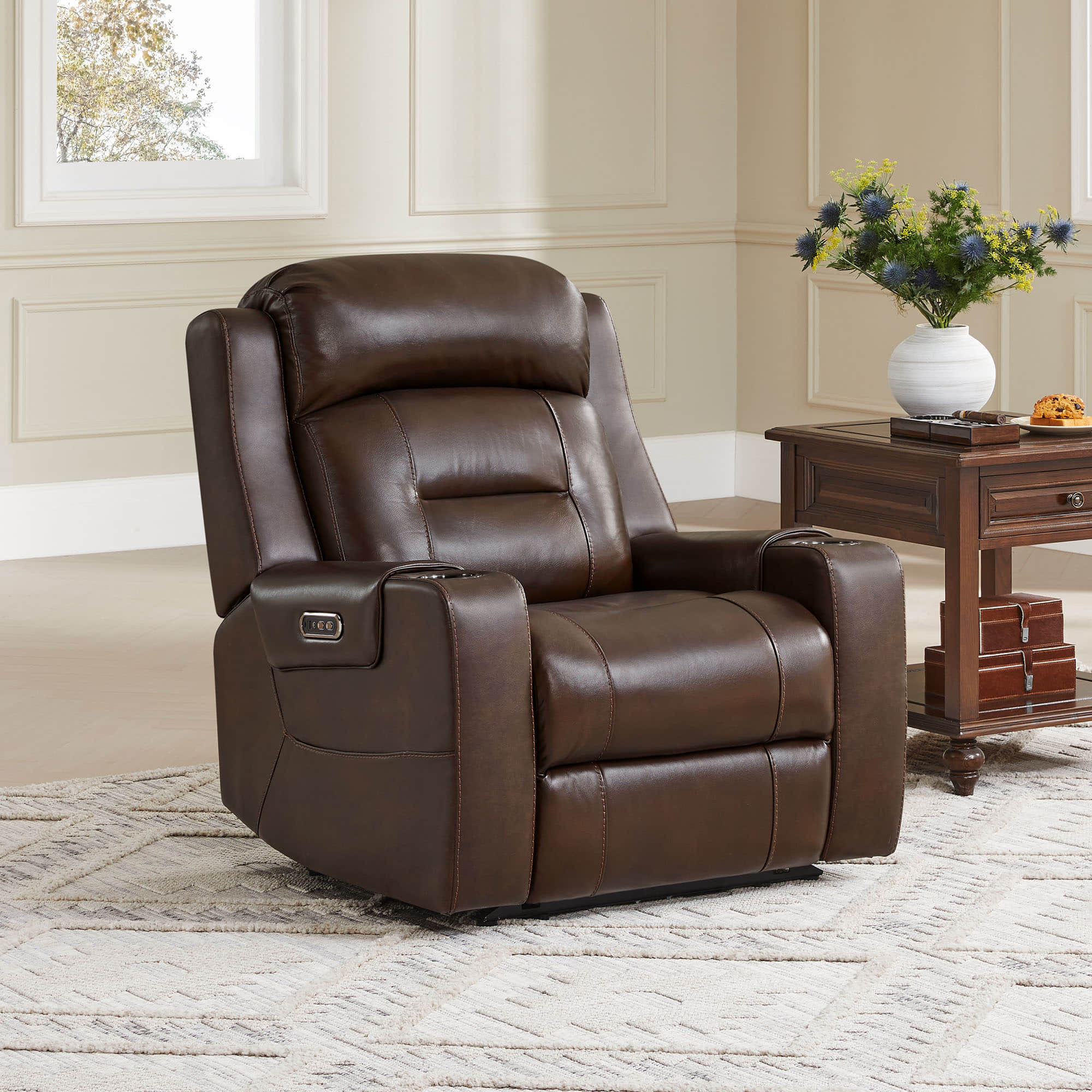 Garrison Genuine Leather Power Lay Flat Recliner with Power Headrest - product image 2