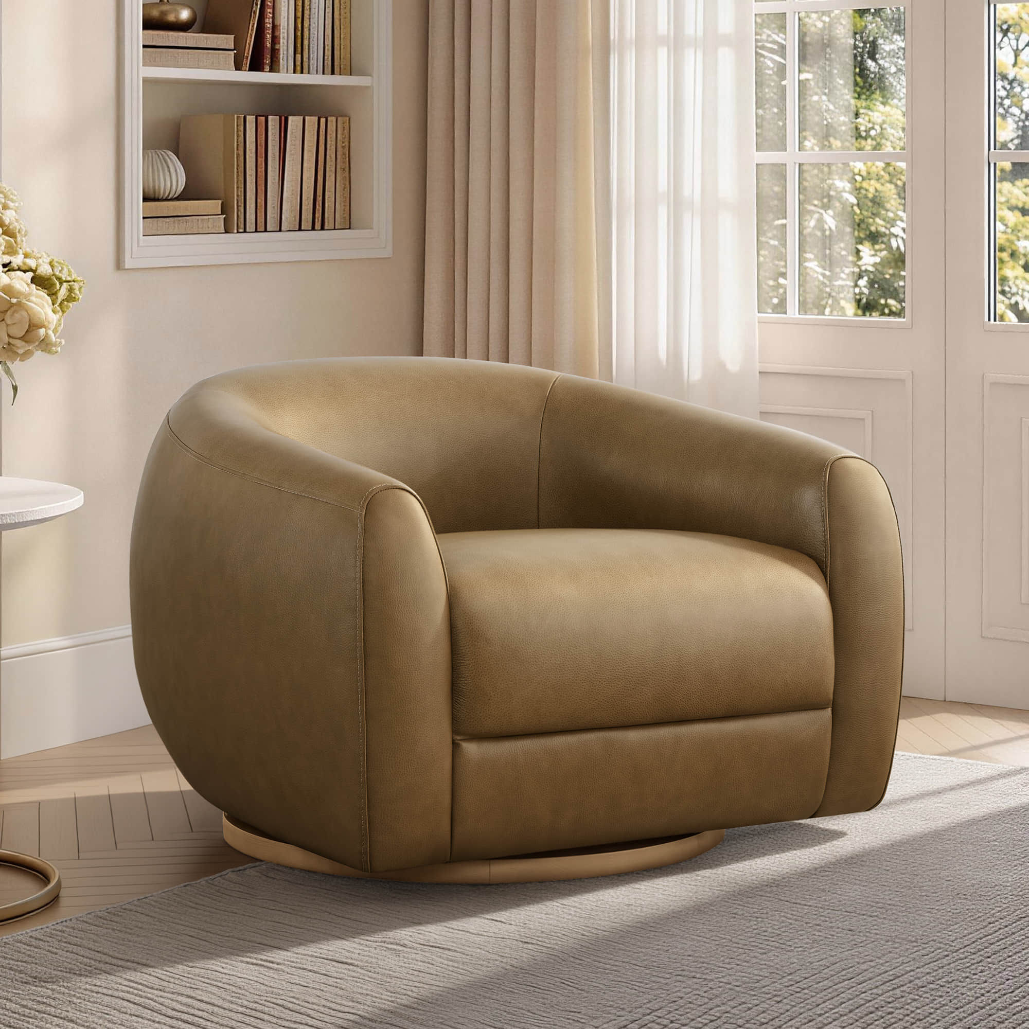 Mateo Modern Genuine Leather Swivel Accent Chair - product image 2