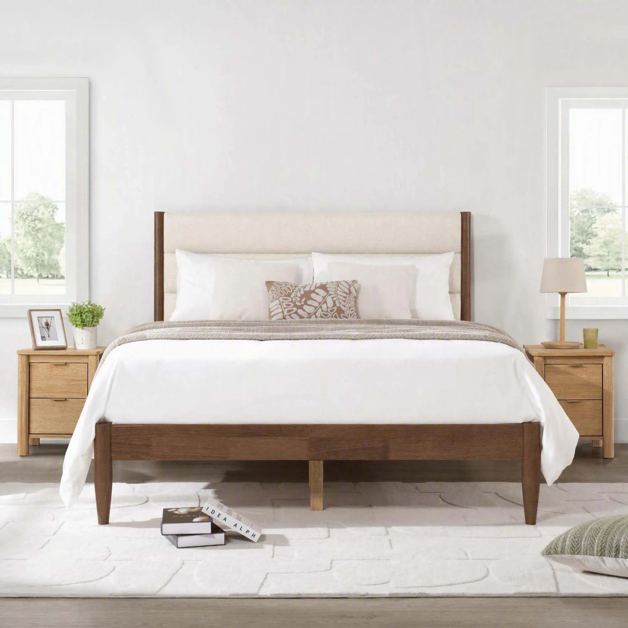 Solace Solid Wood Boucle Upholstered Bed - product image 1