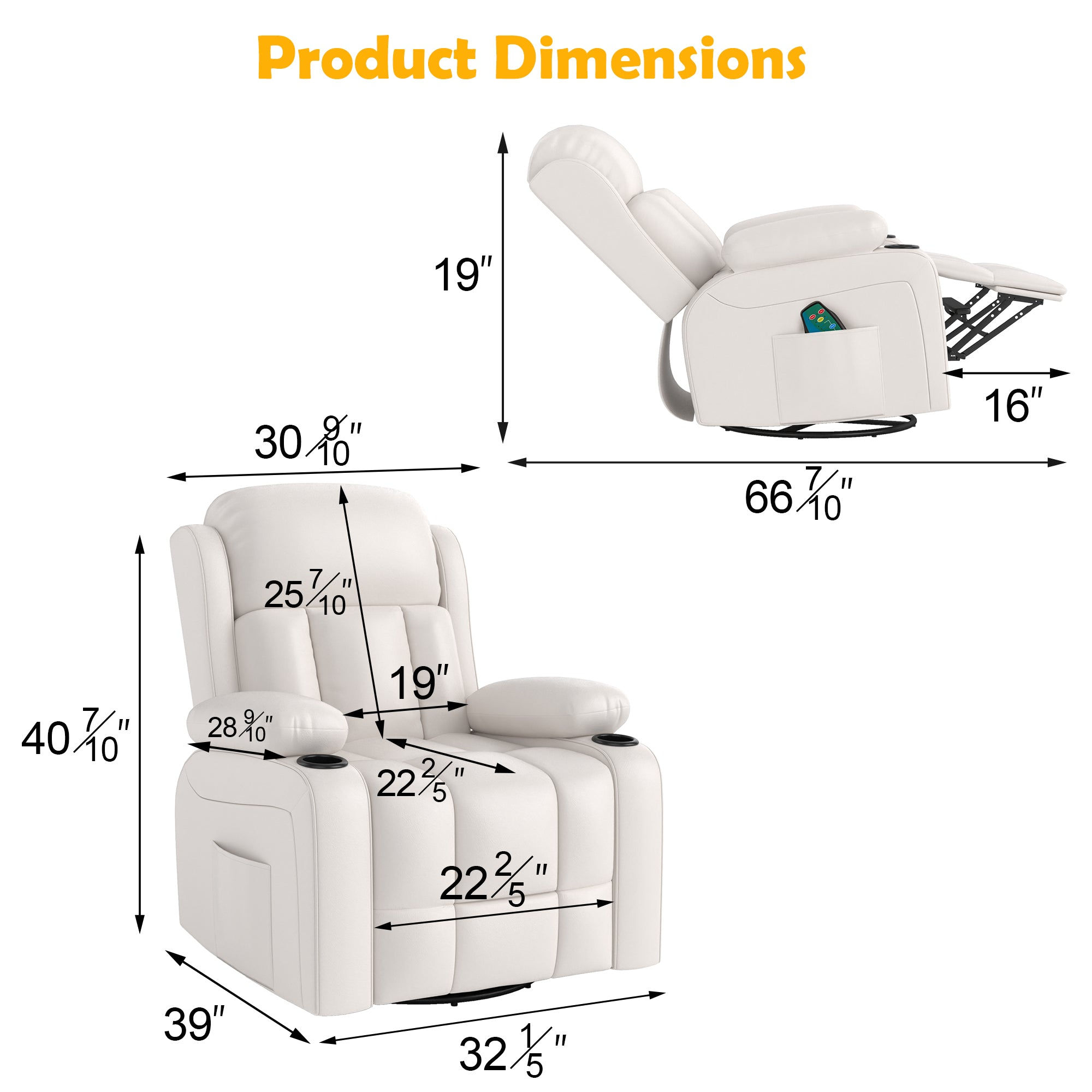 HOMREST Oversize Manual Swivel Massage Recliner Chair With Heat And Vi 283 - product image 2
