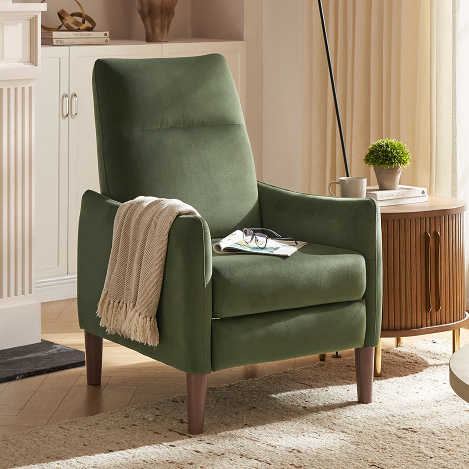 Arthur Recliner Chair, Olive Green Premium Velvet - product image 2