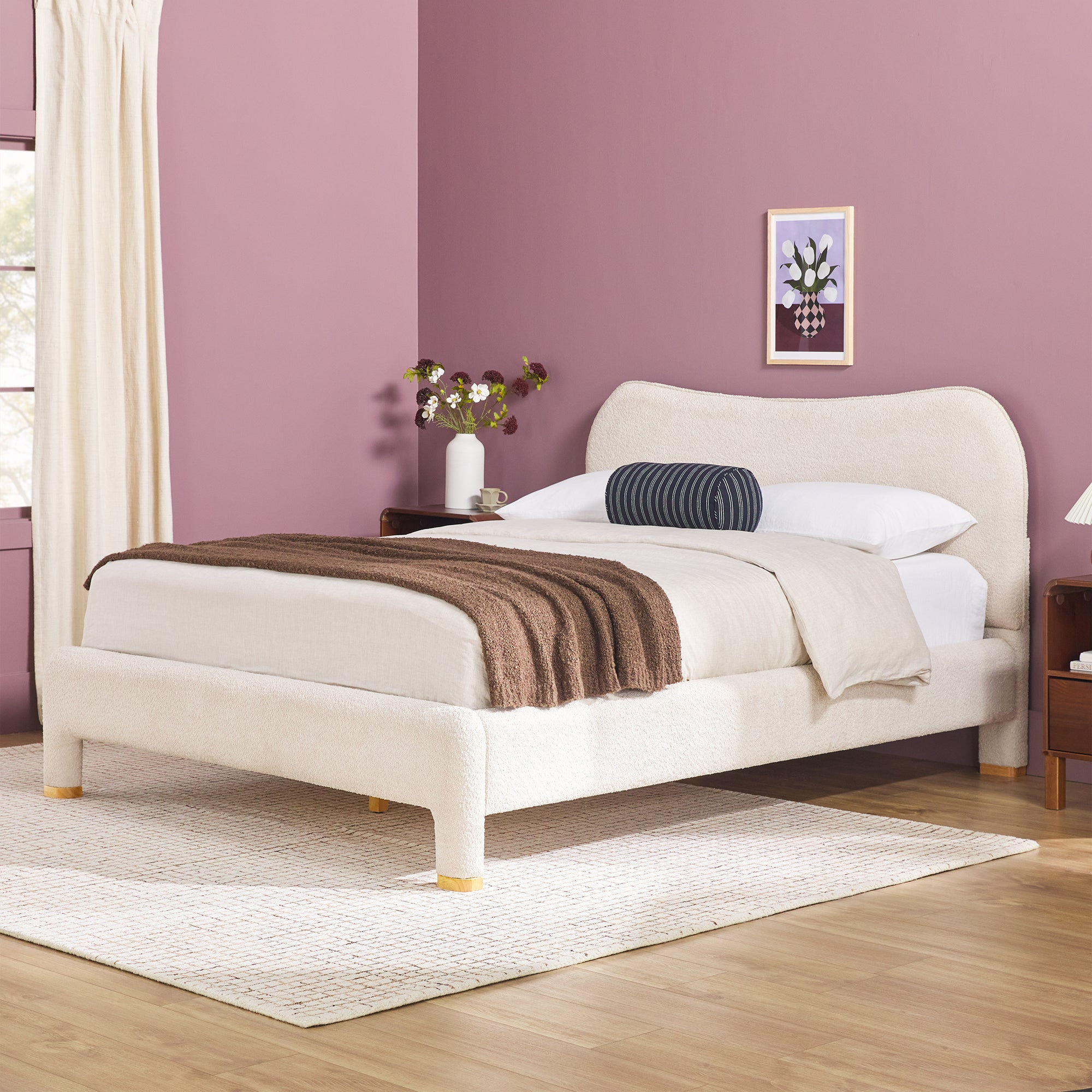 Chantelle Modern Curved Boucle Upholstered Bedframe - product image 4