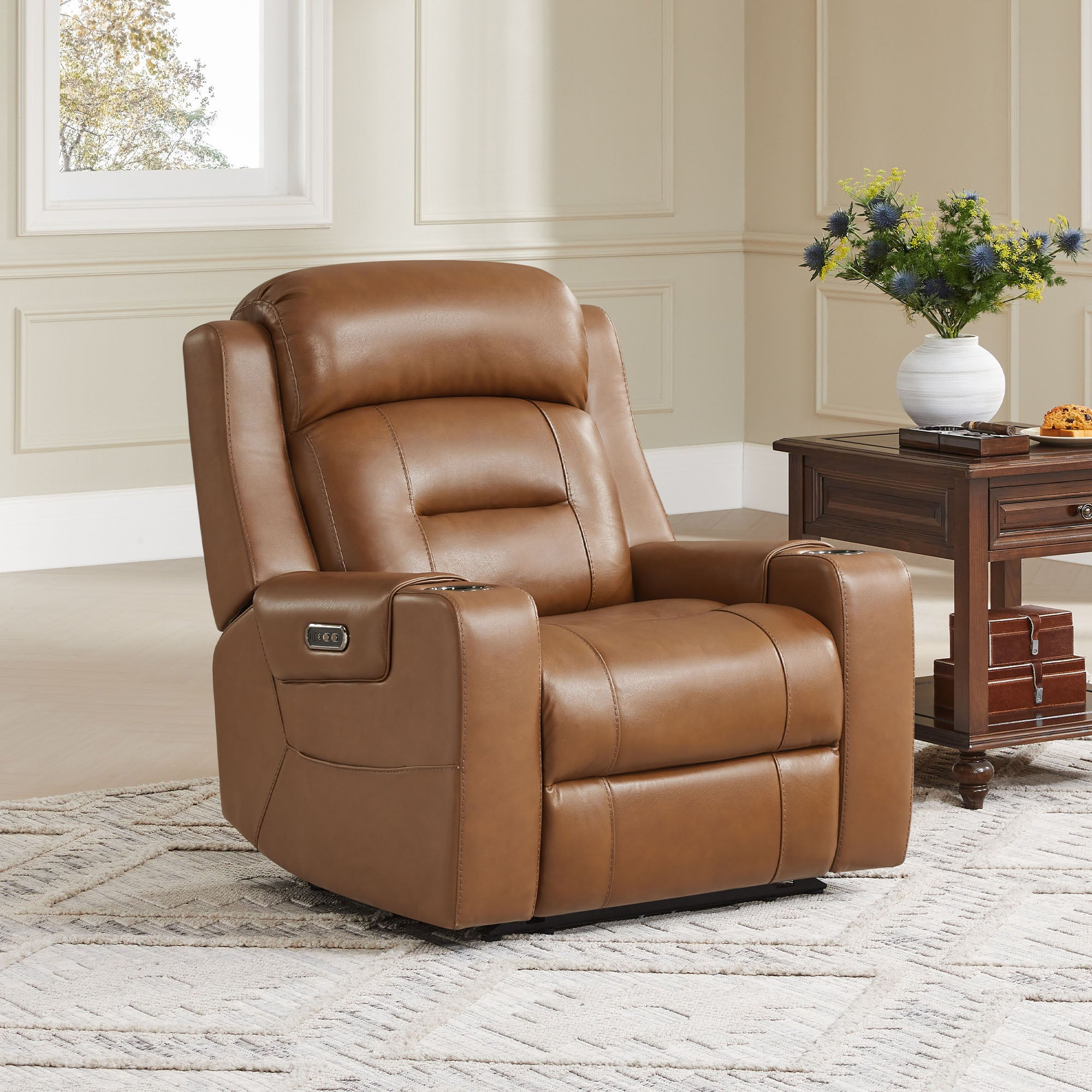 Garrison Genuine Leather Power Lay Flat Recliner with Power Headrest - product image 1