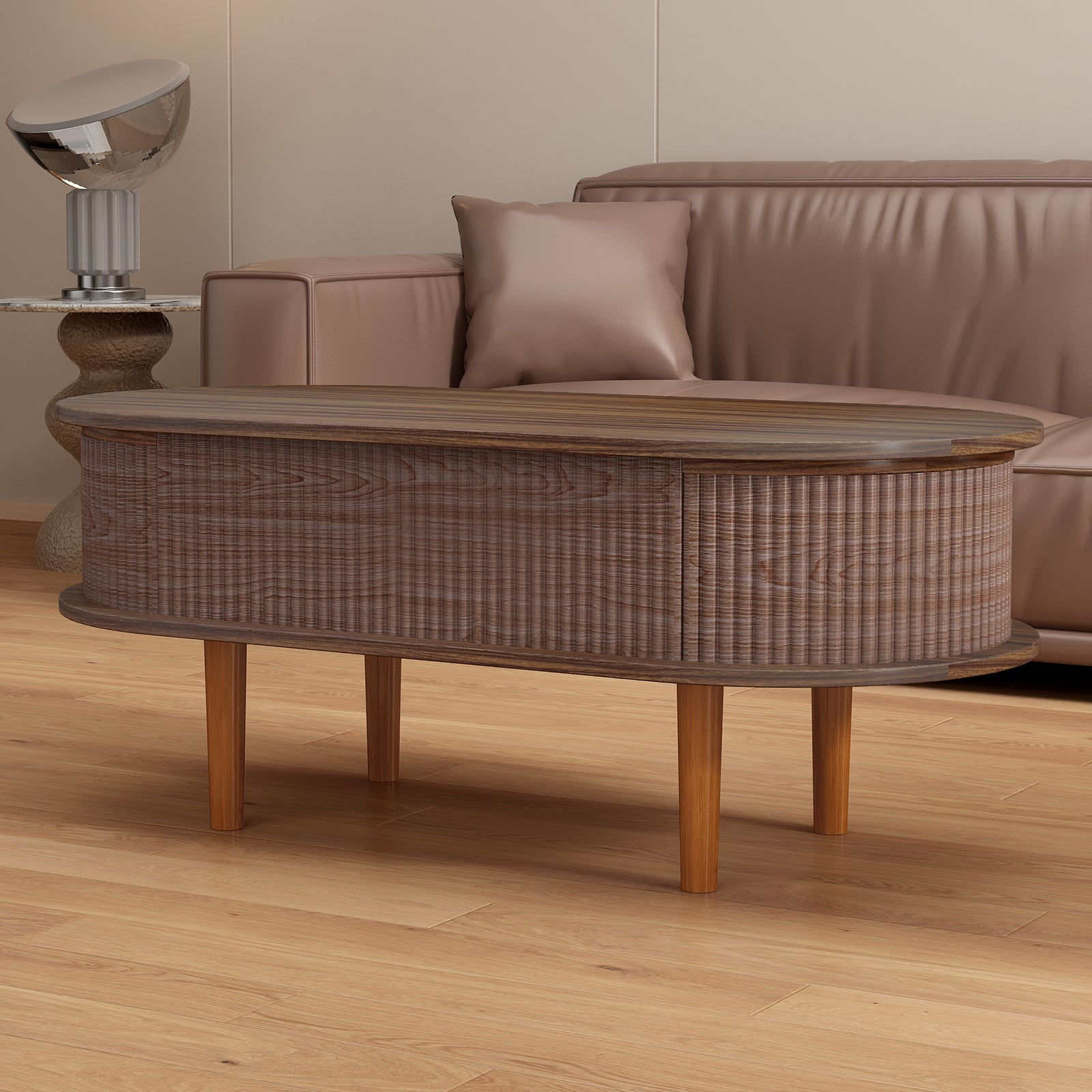 Fluted Modern Oval Lift Top Coffee Table with Hidden Compartment - supplier gallery image 3