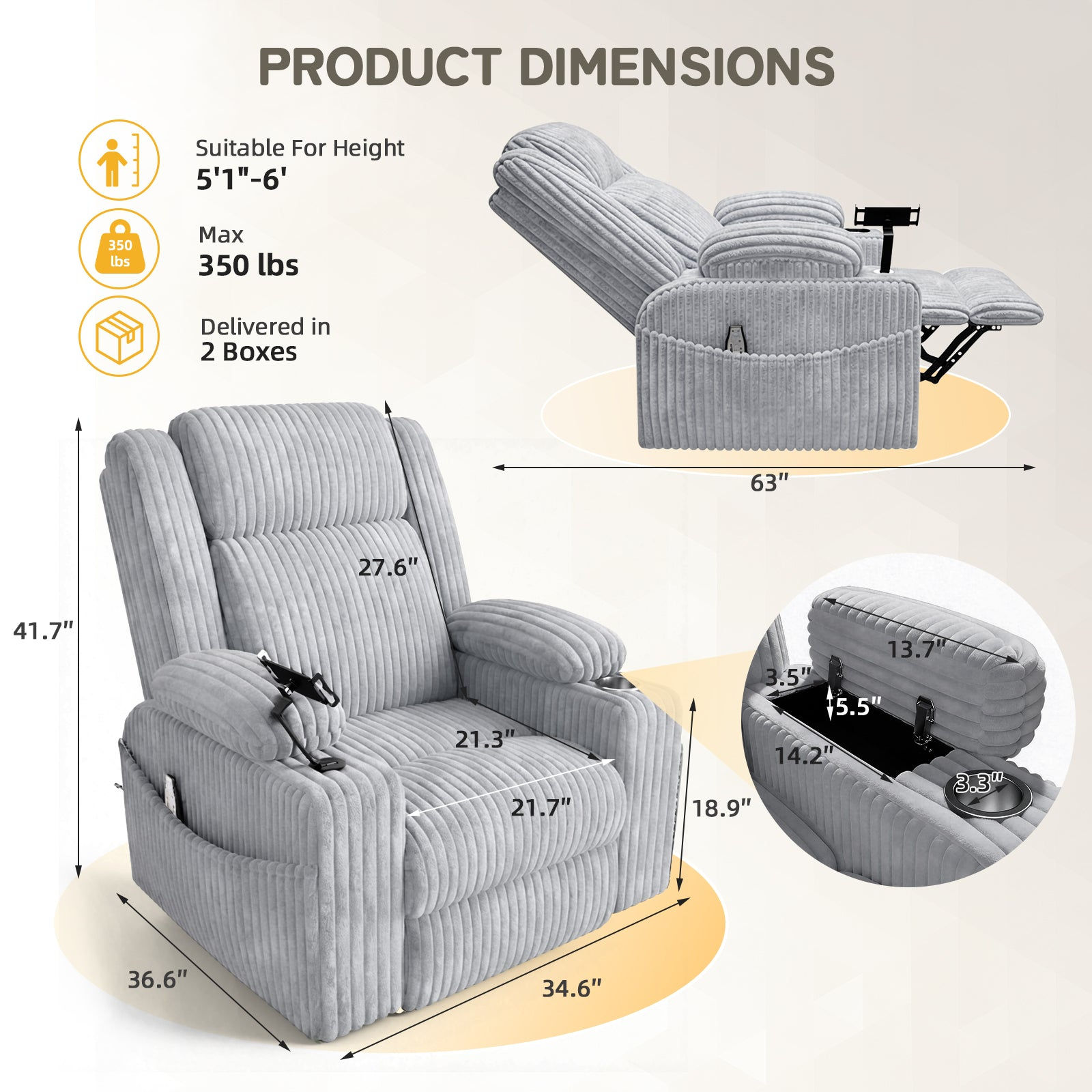 HOMREST Power Oversized Swivel Rocker Recliner with Massage and Heat, 274 - product image 2