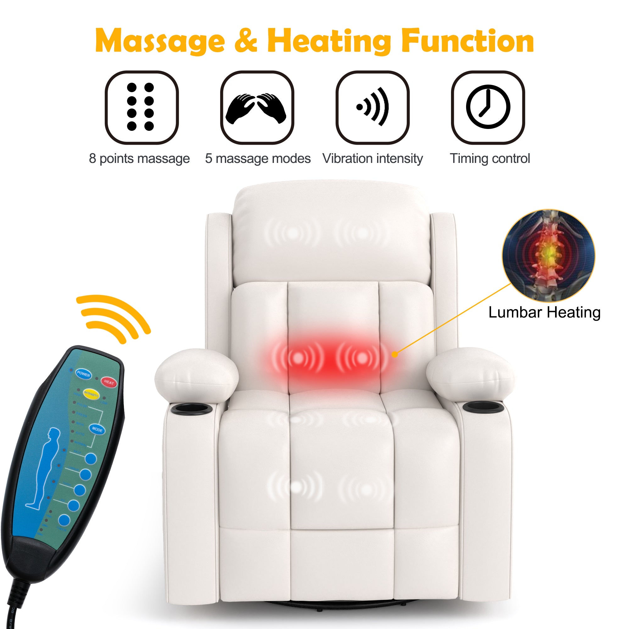 HOMREST Oversize Manual Swivel Massage Recliner Chair With Heat And Vi 283 - product image 3