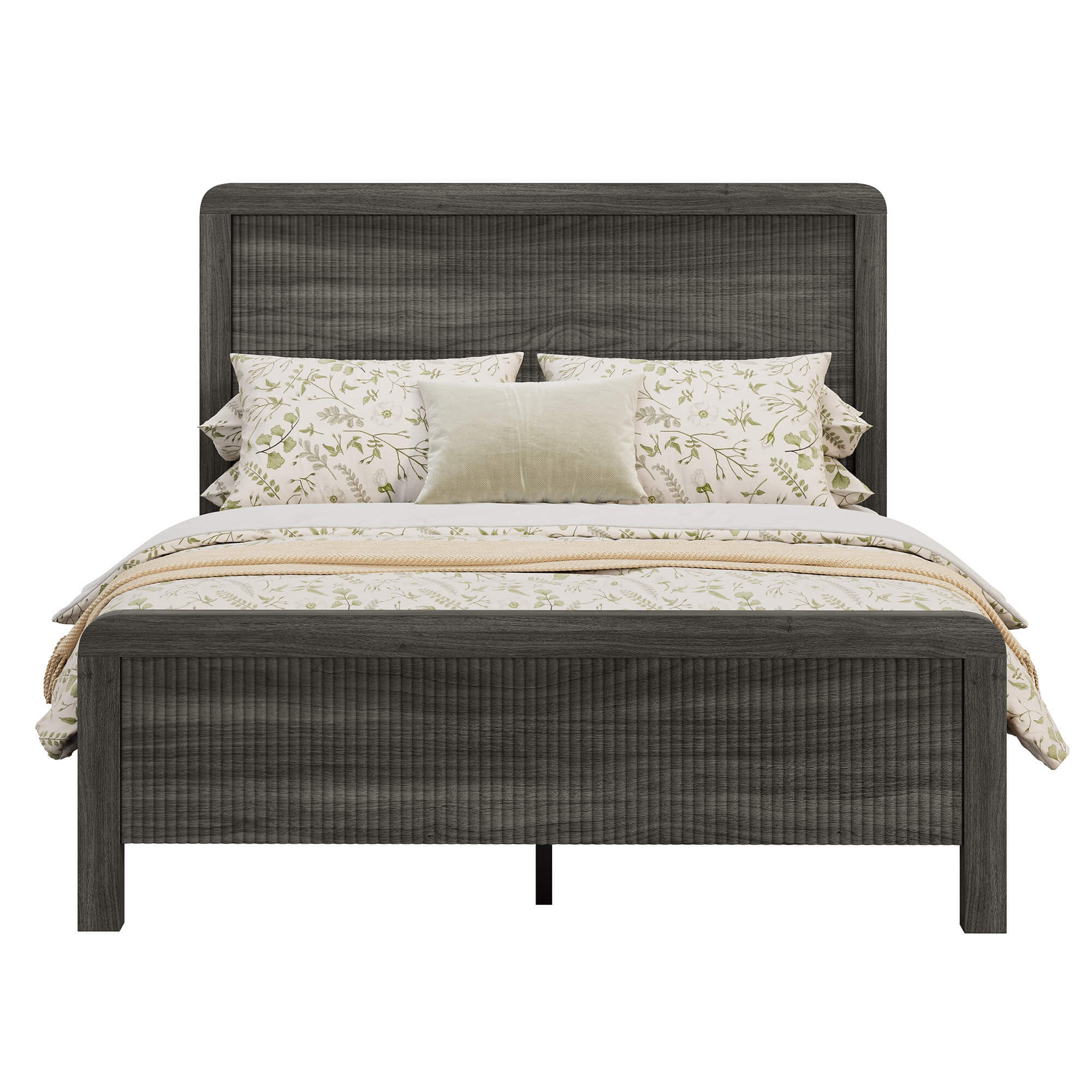 Fluvia Modern Fluted Wood Bed Frame - product view 7