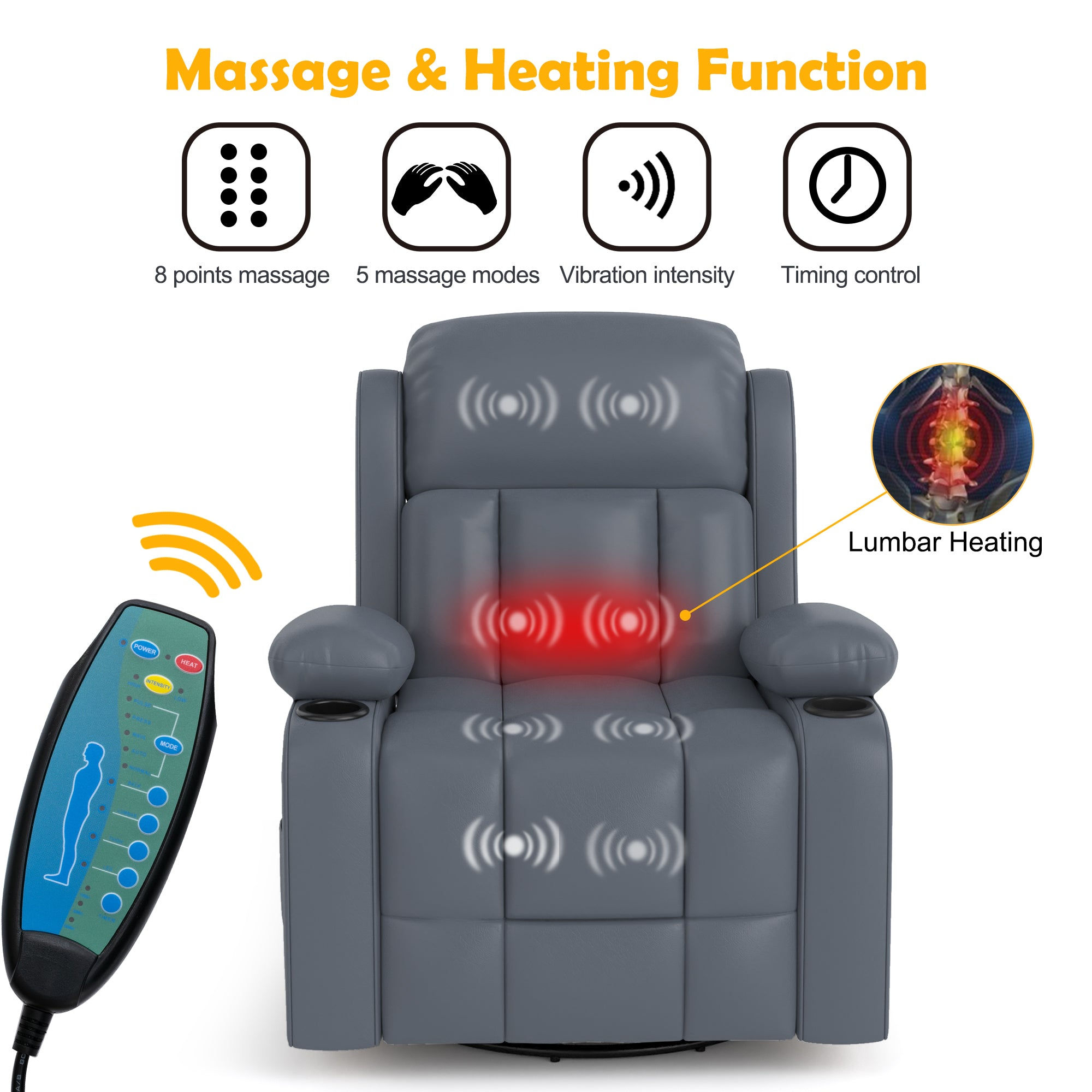 HOMREST Oversize Manual Swivel Massage Recliner Chair With Heat And Vi 280 - product image 4