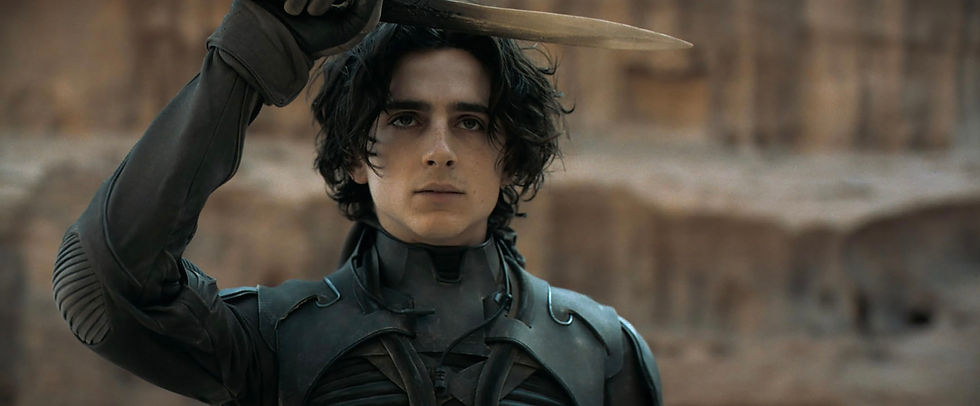 Dune: Part One, frame. Paul holding sword up.