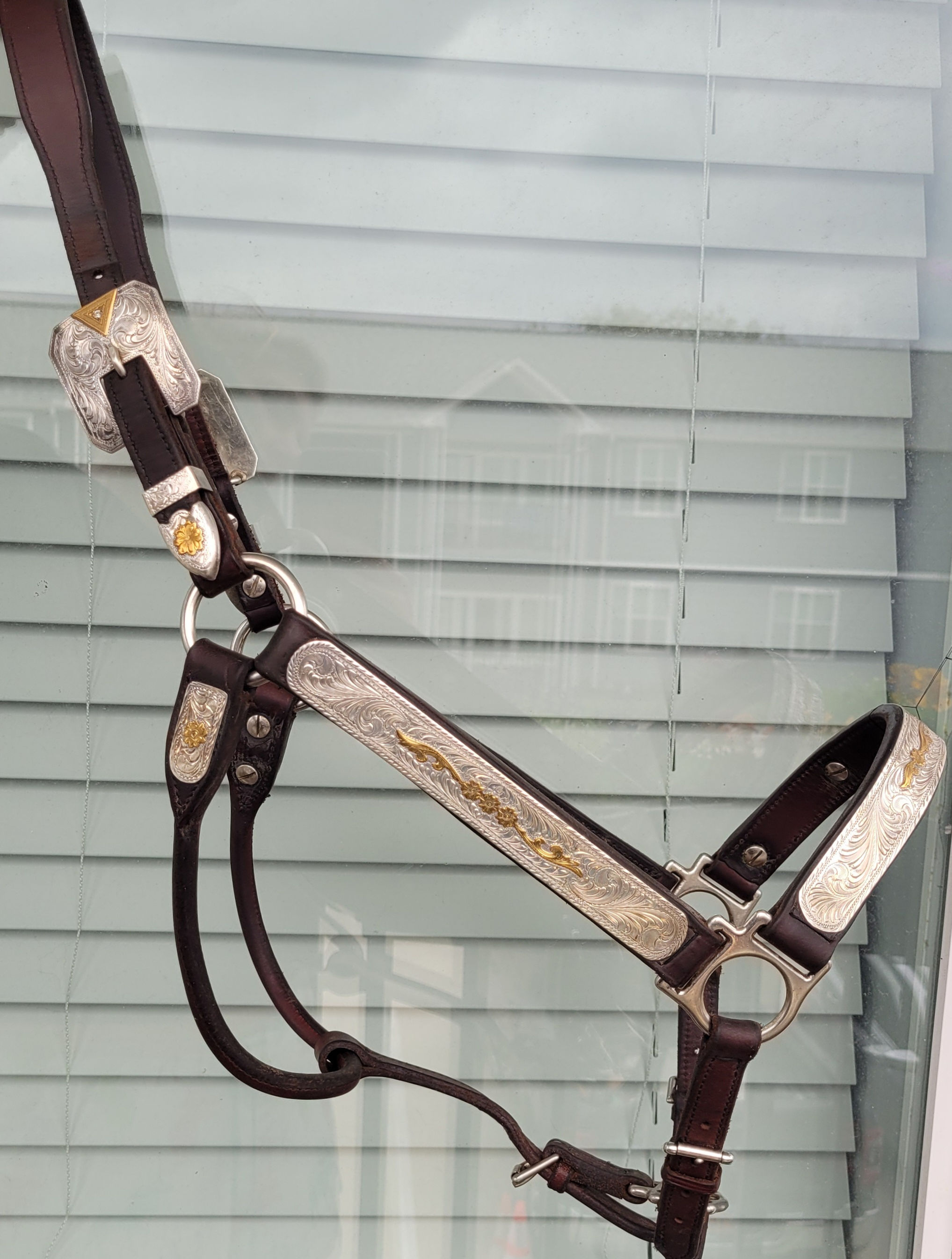 Full Size Sterling &  Bronze Scroll Show Halter (BlackHorse Leatherworks Silver)