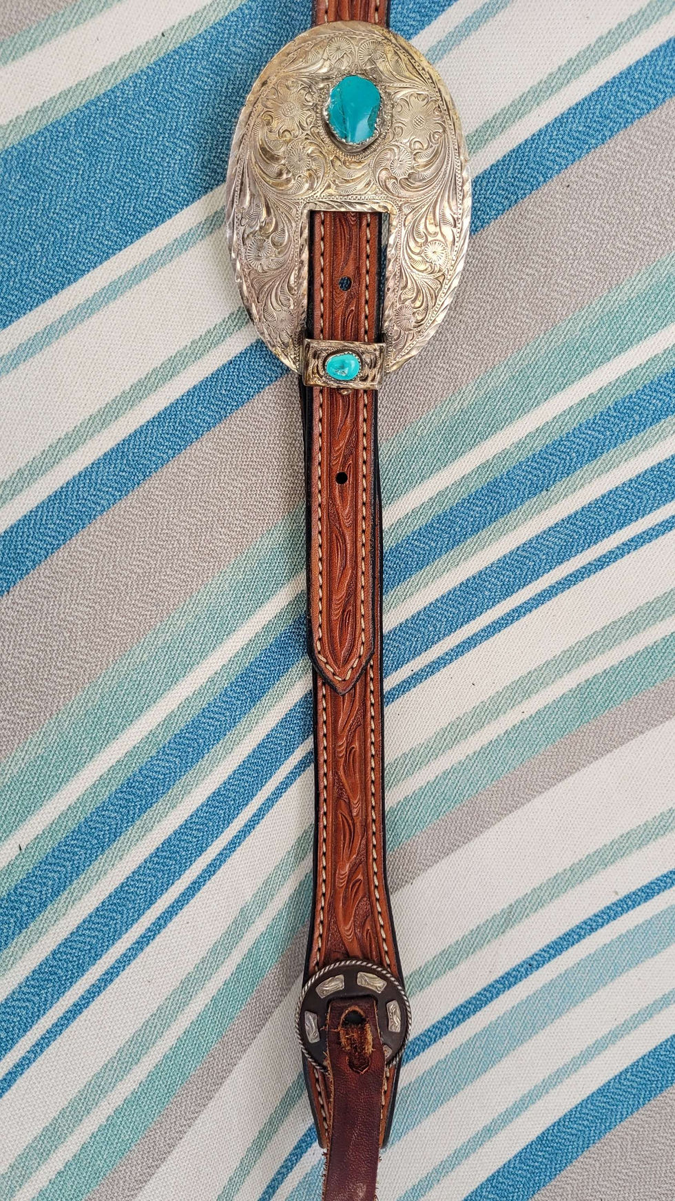 Thumbnail: Spectacular Sterling & Turquoise Headstall by Silver King