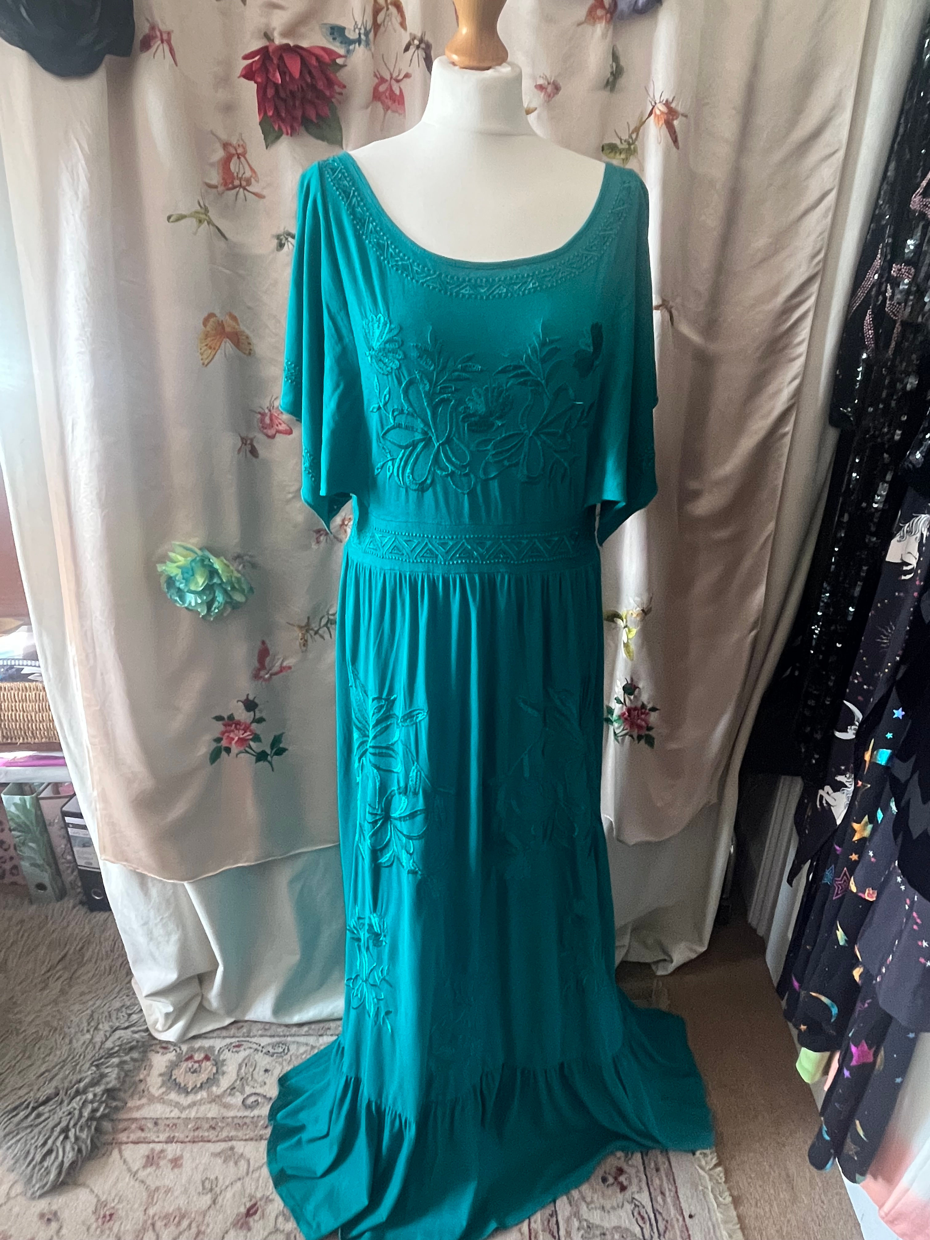 Monsoon Embroidered Jersey Maxi Dress - Size 18