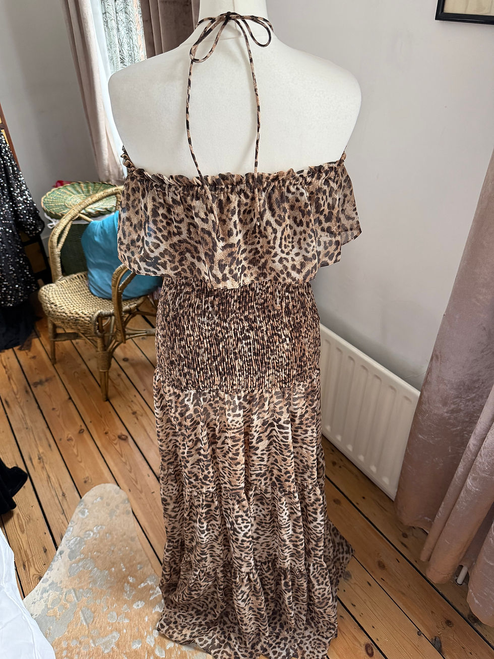 Thumbnail: Ruffle Bandeau Leopard Print Dress size S