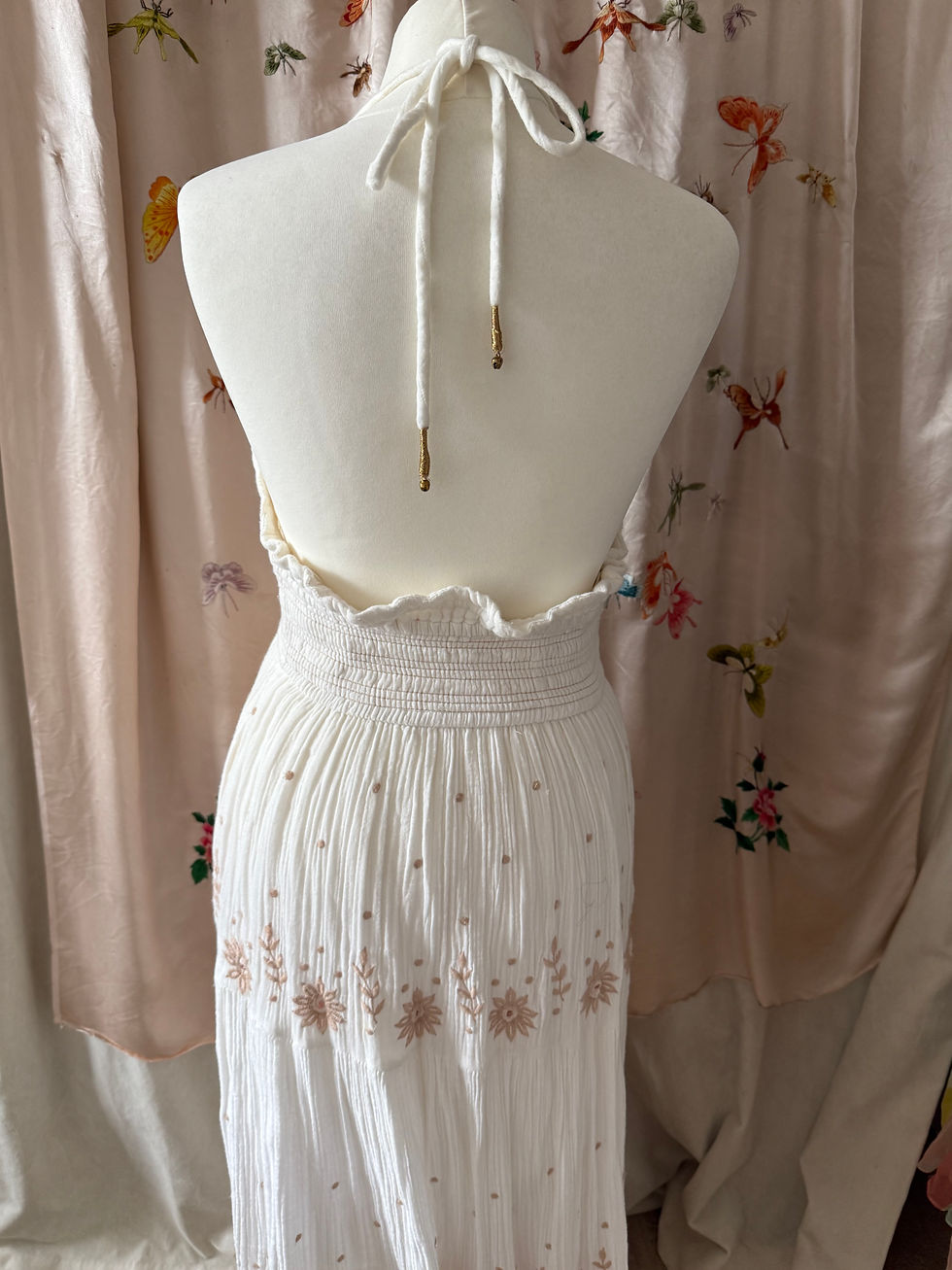 Thumbnail: Floaty Boho Embellished Halter Dress S