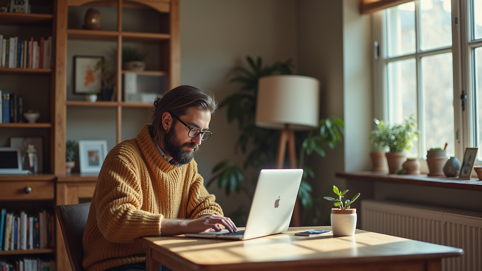 Wide angle view of a cozy online community workspace