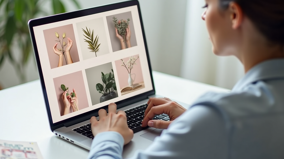 Close-up view of a digital fine art portfolio on a laptop screen