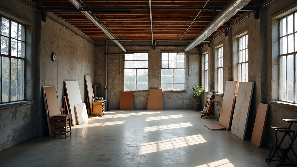 High angle view of an industrial building converted into an art studio