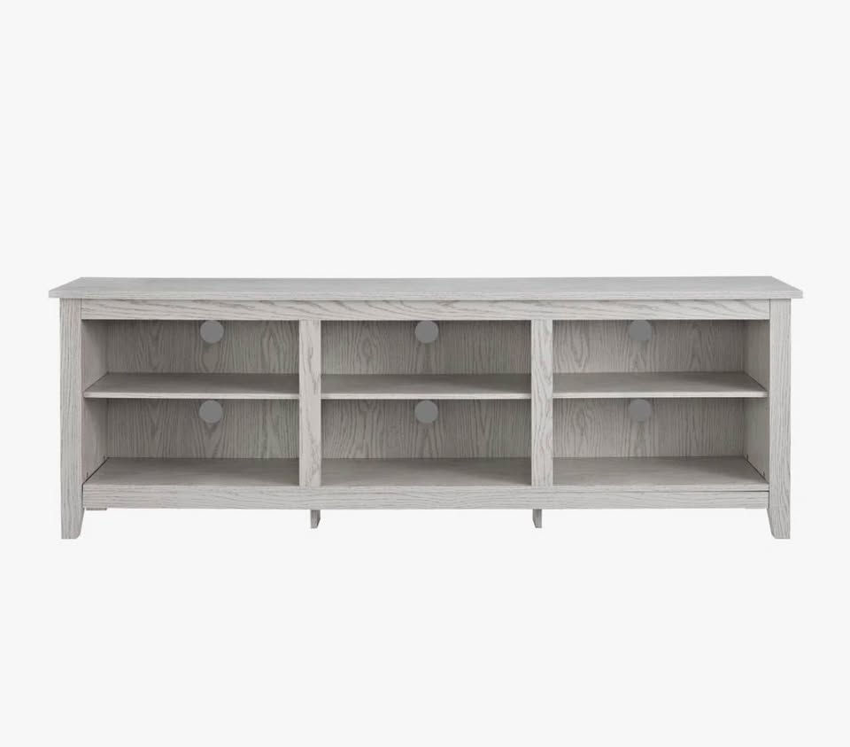 Thumbnail: Sunbury 70” TV Stand for TVs– White Wash – Open Storage