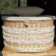 White willow coffin woven with Welsh wool.
