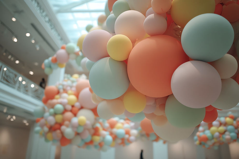 store grand opening with large pastel balloon installation in charleston