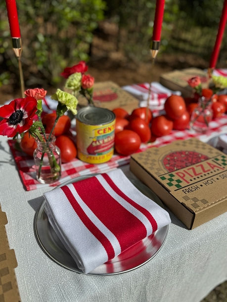 The Social Setting's themed celebrations italian pizza party with personal pizza boxes in Charleston