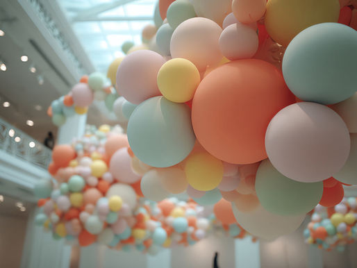 massive in-store opening pastel balloon installation