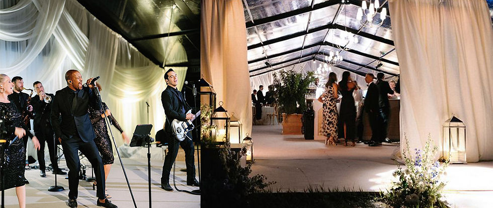 Live wedding event band and grand tent set up.