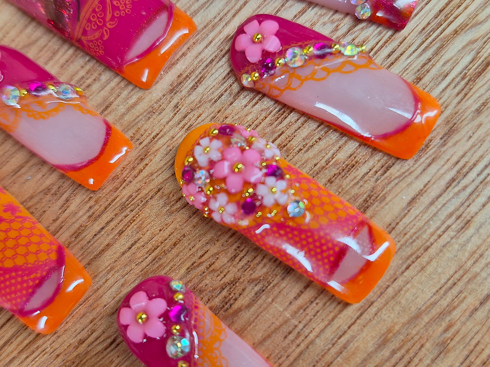 Thumbnail: Lace Bouquet luxury floral press on dopamine nails