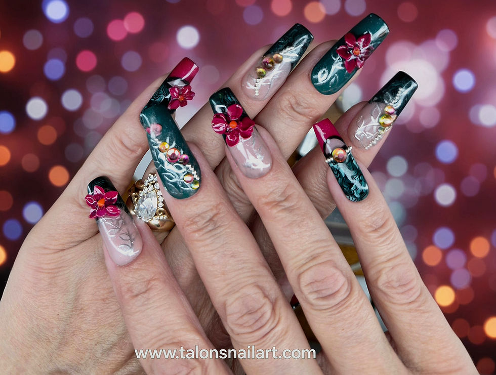 Thumbnail: Young at Heart-long fancy nails in green and berry
