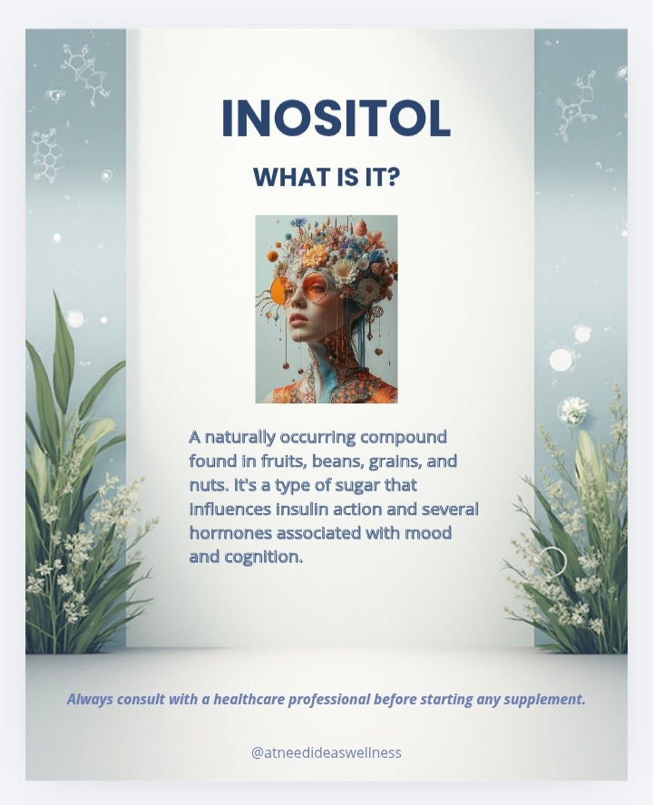 A poster with green flowers and plants and small abstract picture.