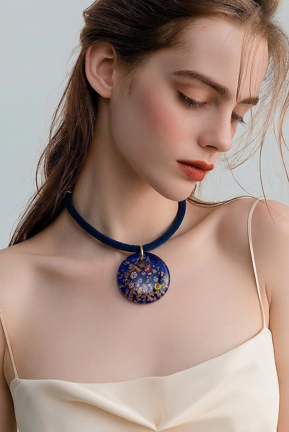 Miniatura: Chocker veludo murando azul