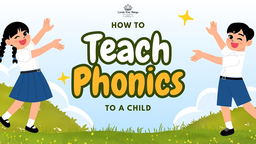 Kids in blue uniforms smiling with arms outstretched against a grassy backdrop. Text: How to Teach Phonics to a Child.