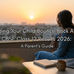 A woman in blue dress gazes at a sunset from a balcony with plants, a laptop, and books. Text: "Helping Your Child Bounce Back After CBSE Class 12 Results 2026."
