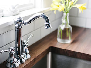 Mono mixer tap in kitchen