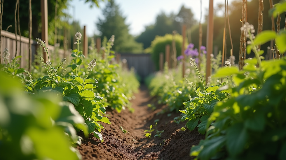 Eye-level view of a community garden flourishing with eco-friendly environment