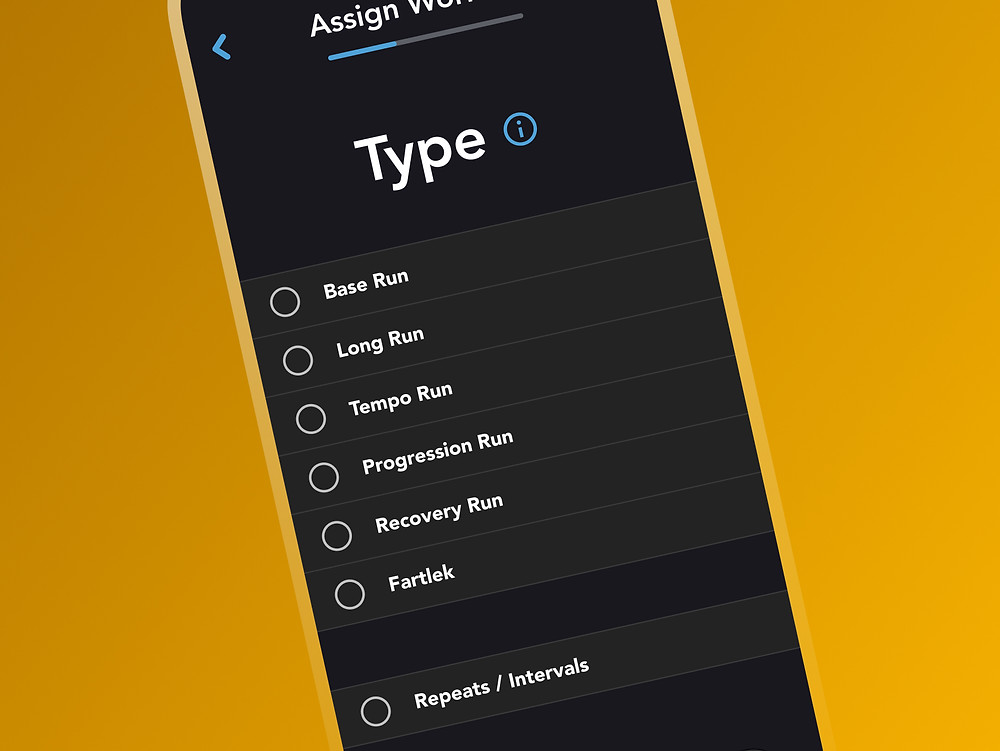 Screenshot of the Workout Types screen so you can categorize your assignment.