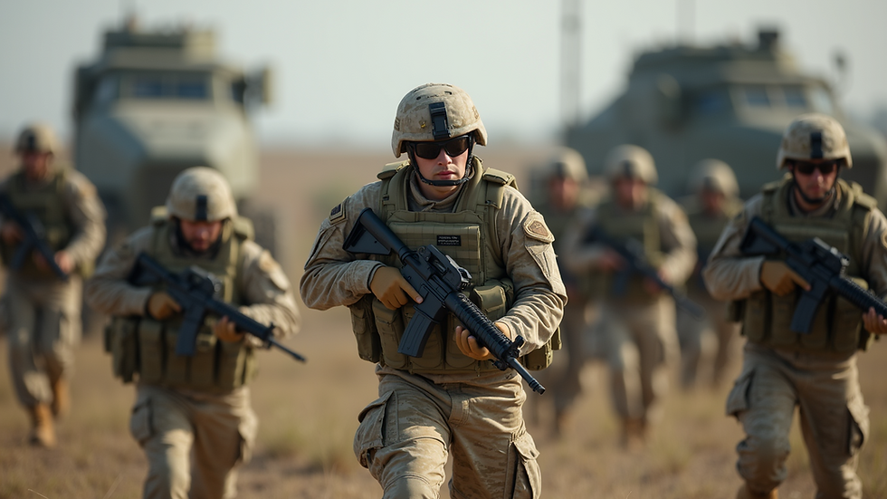Eye-level view of military personnel engaged in a joint training exercise