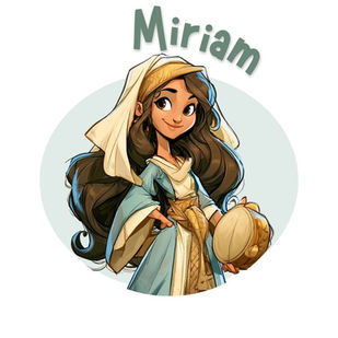 Illustrated portrait of Miriam, sister of Moses, holding a tambourine after the crossing of the Red Sea.