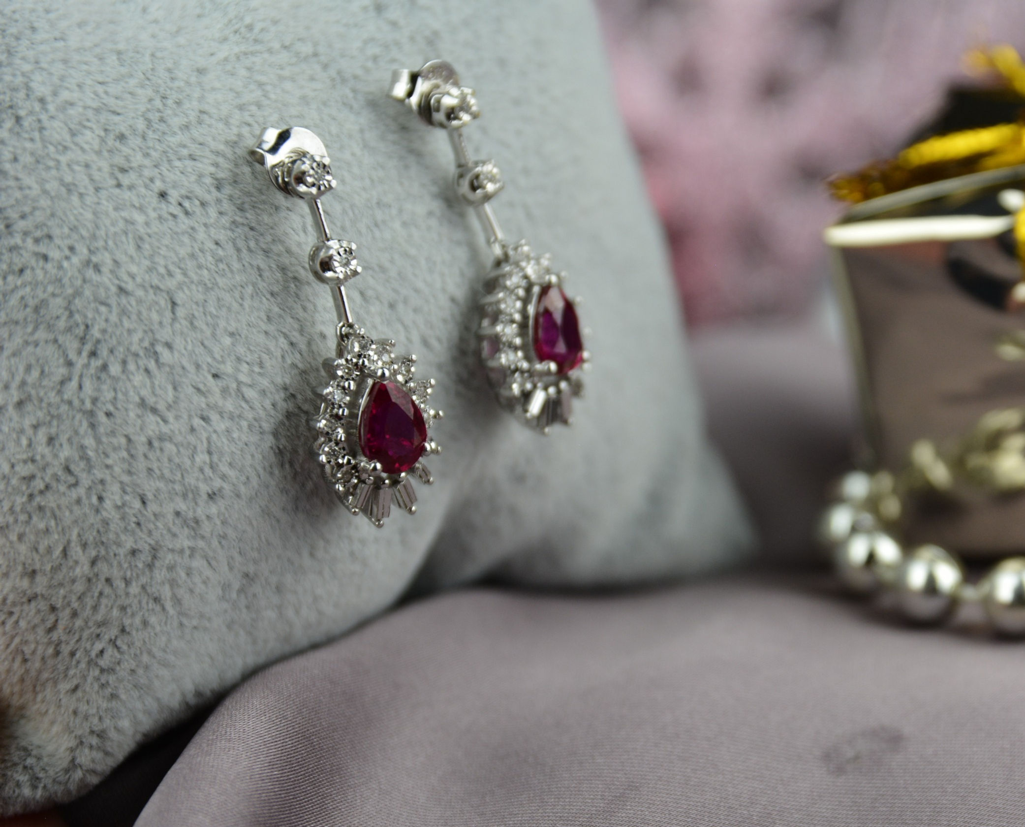 1.90 CT Diamond Ruby Earrings