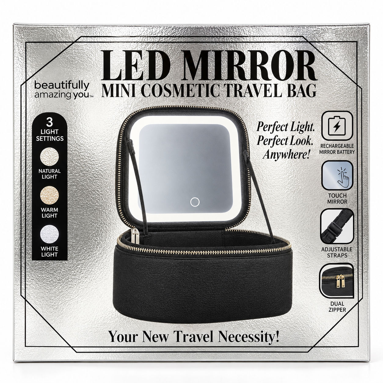 LED Mirror Mini Cosmetic Travel Bag